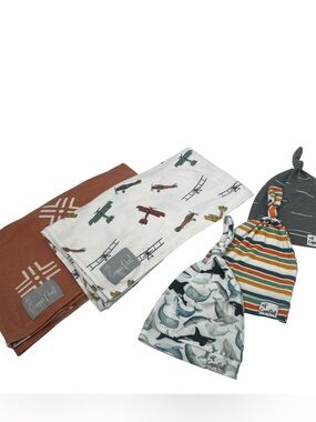 Copper Pearl Baby Boy Bundle Beanie Hats Nursing Covers Carseat Covers Planes